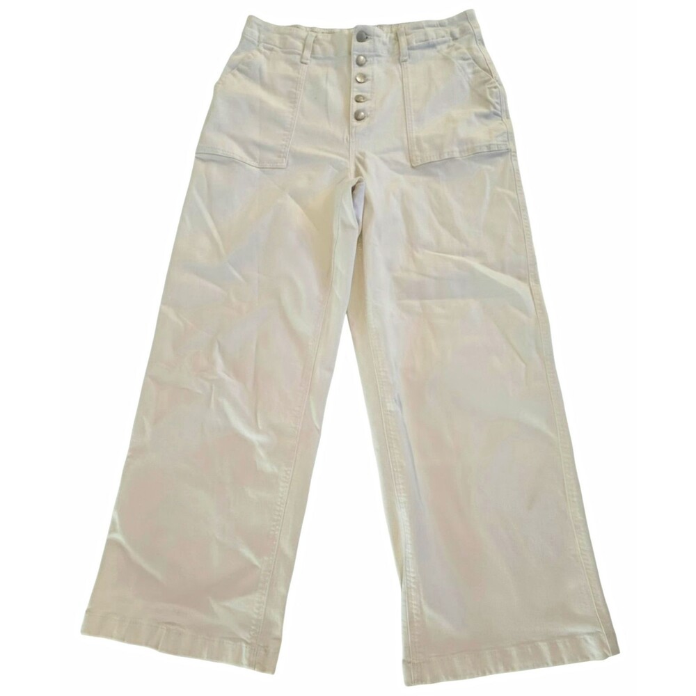 Sonoma Women’s White Twill Wide-Leg Pants High Rise Button Fly Pockets